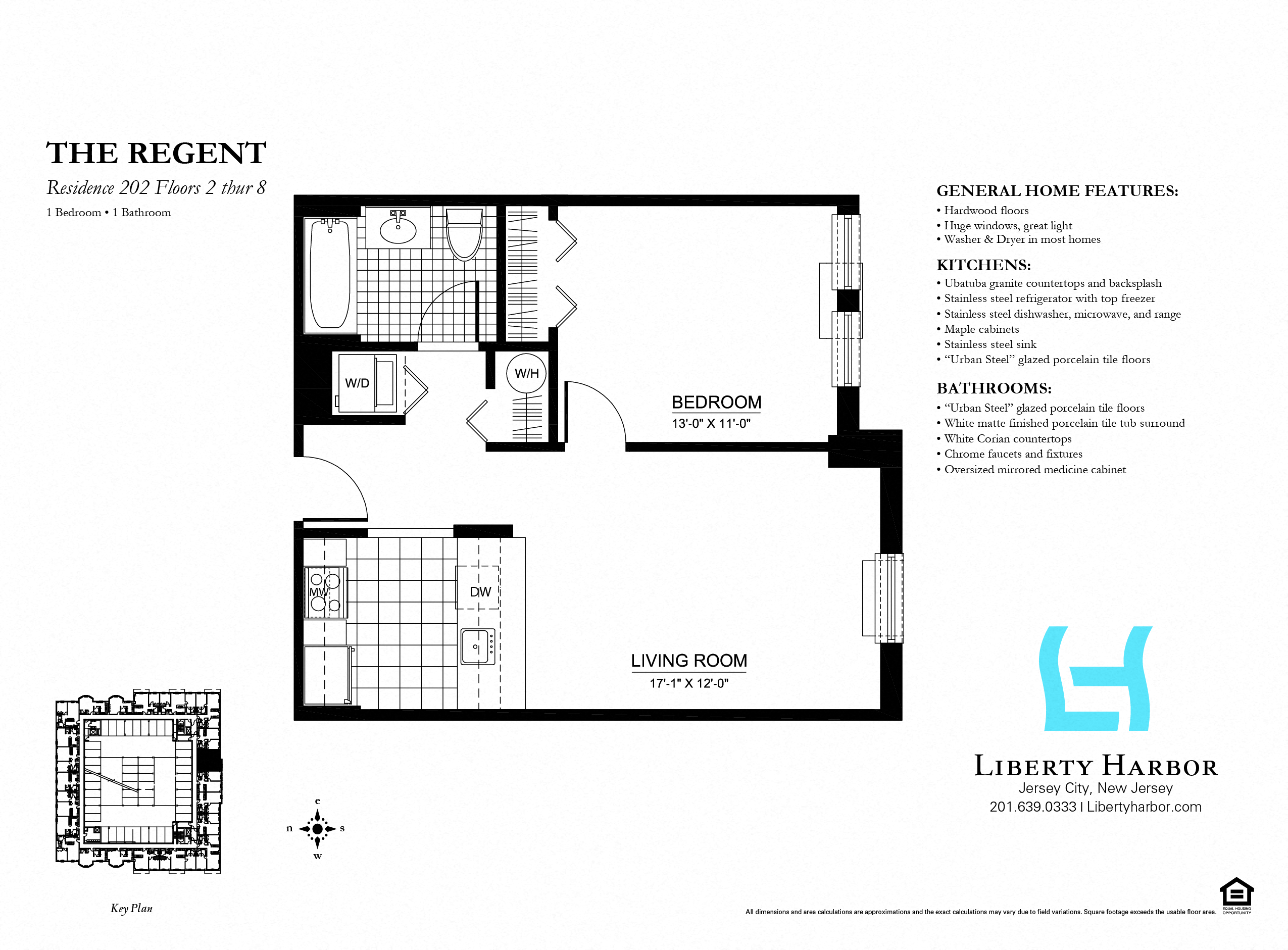 Floor plan for 1 bed, 1 bath, 654 sqft